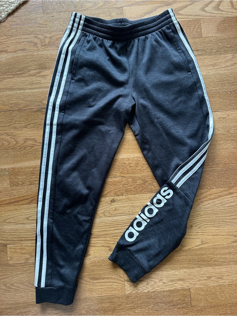 adidas Black Jogger Sweatpants with White Stripes and Logo